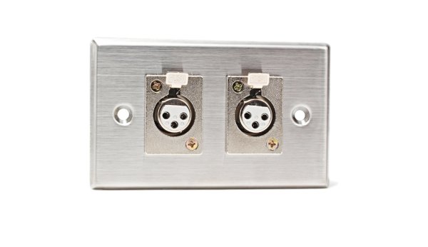 Stainless Steel Dual 3-pin XLR-F Connectors on Duplex Wall Plate